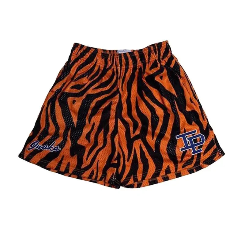 Summer Men's INAKA IP Leopard Print Mesh Shorts Elastic Waist Drawstring Breathable Quick Dry Gym Workout Fitness Casual Pants
