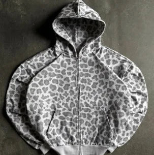 Minimalist 2026 Leopard Print Zip Up Hoodie For Men Women Loose Full Print Design Sense Soft Fabric Fit Trendy Daily Streetwear