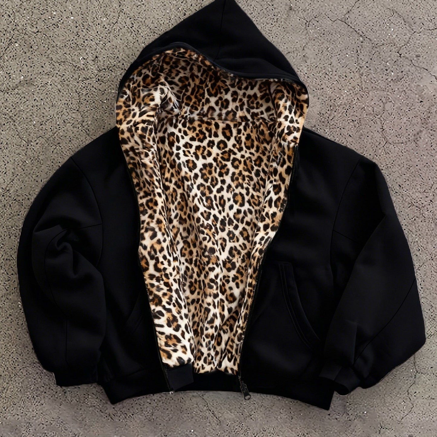 Y2K Vintage Fashion Leopard Print Hoodie, New Double-Sided Harajuku Vintage Leopard Print, Fashion Loose Zipper Hoodie for Men and Women, Street Hip-Hop Casual Sweatshirt, Unisex Streetwear Hoodie with Pockets, Loose Zipper s