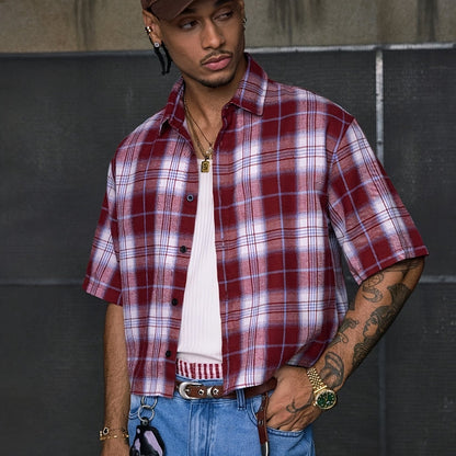 Men's Multi-Size Loose Fit Lapel Short Sleeve Printed Patchwork Casual Shirt