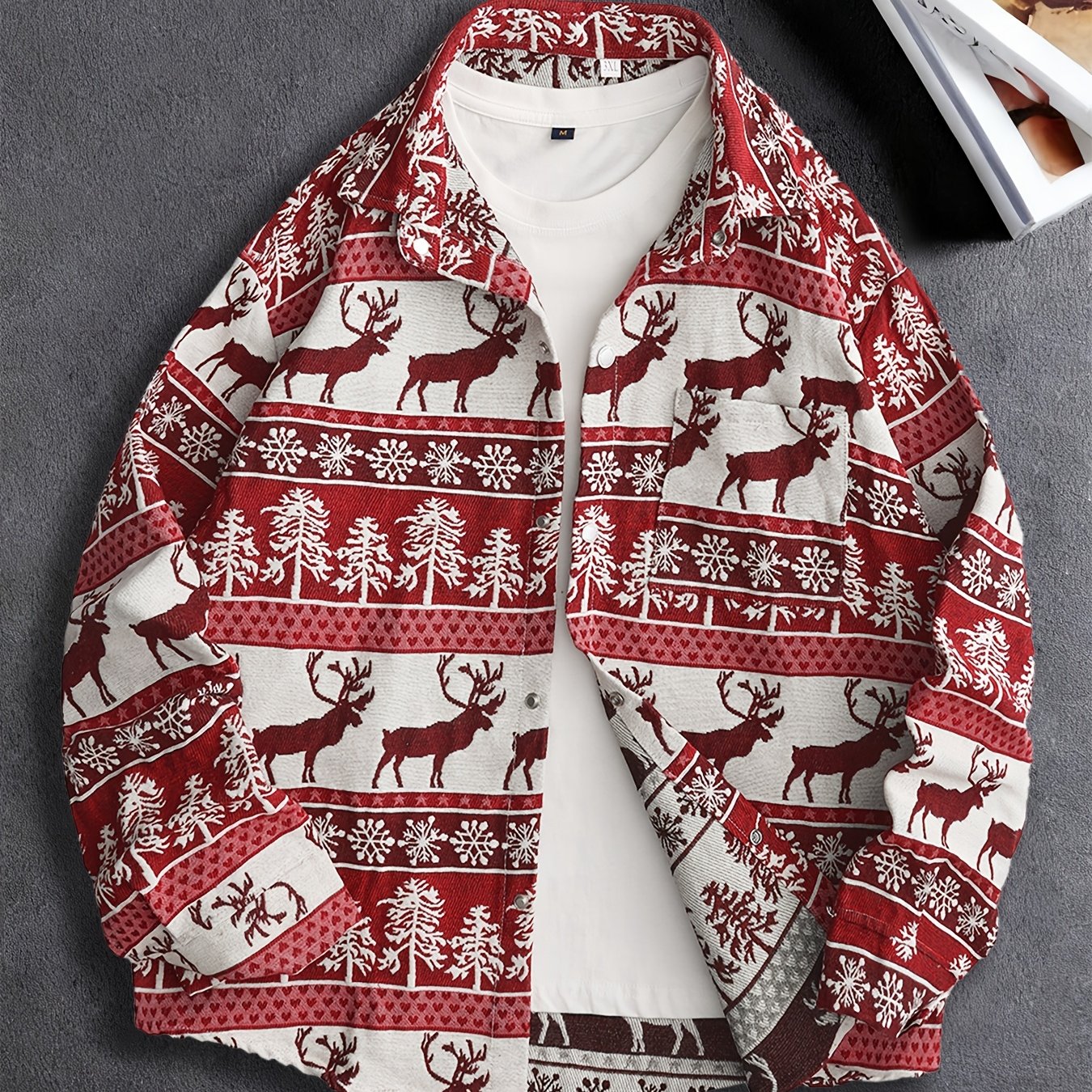 Men'S Vintage American Style Woven Bear Shirt Jacket, High-End Trendy Casual Shirt for Autumn