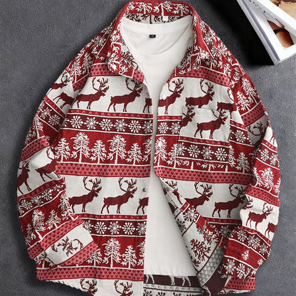 Men'S Vintage American Style Woven Bear Shirt Jacket, High-End Trendy Casual Shirt for Autumn