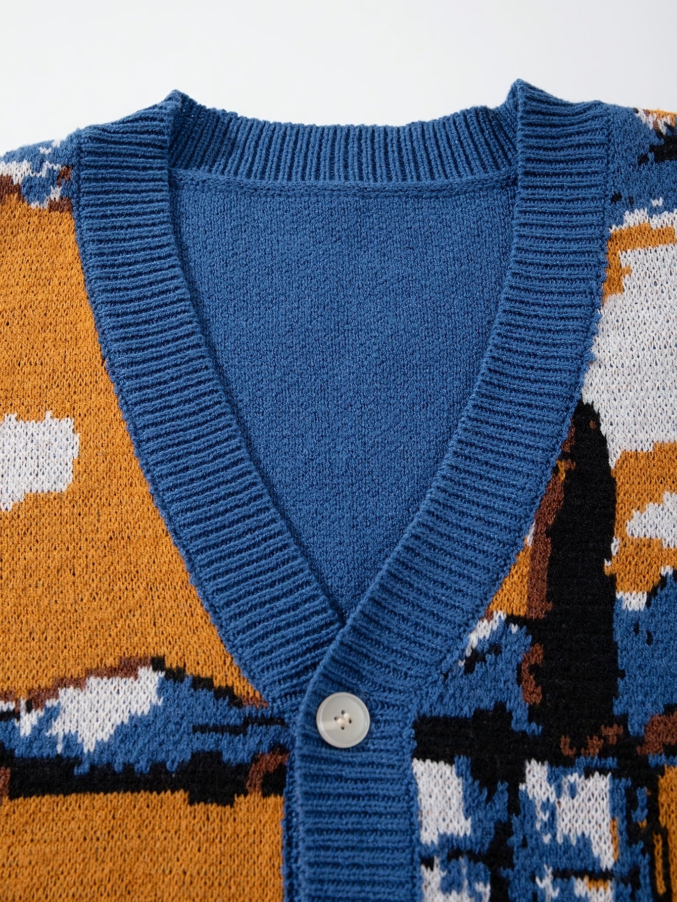 Casual Loose Knit V-Neck Cardigan | Sunflower and House Pattern, Oil Painting Style, Button Details, Long Sleeve, Fall/Winter Collection by ANDREILEE