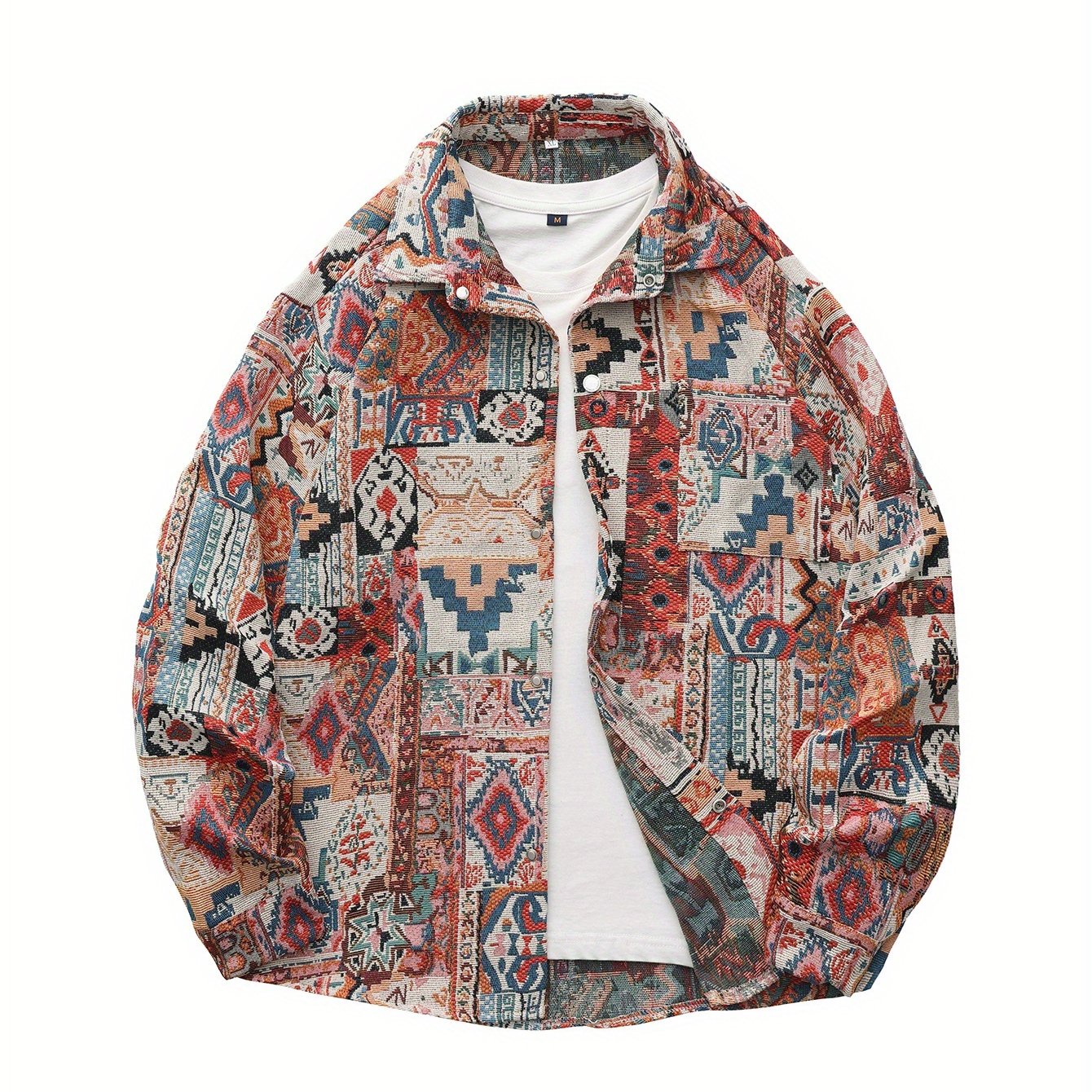 Men'S Vintage American Style Woven Bear Shirt Jacket, High-End Trendy Casual Shirt for Autumn