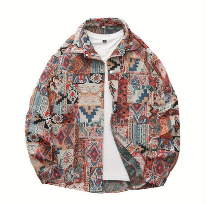 Men'S Vintage American Style Woven Bear Shirt Jacket, High-End Trendy Casual Shirt for Autumn