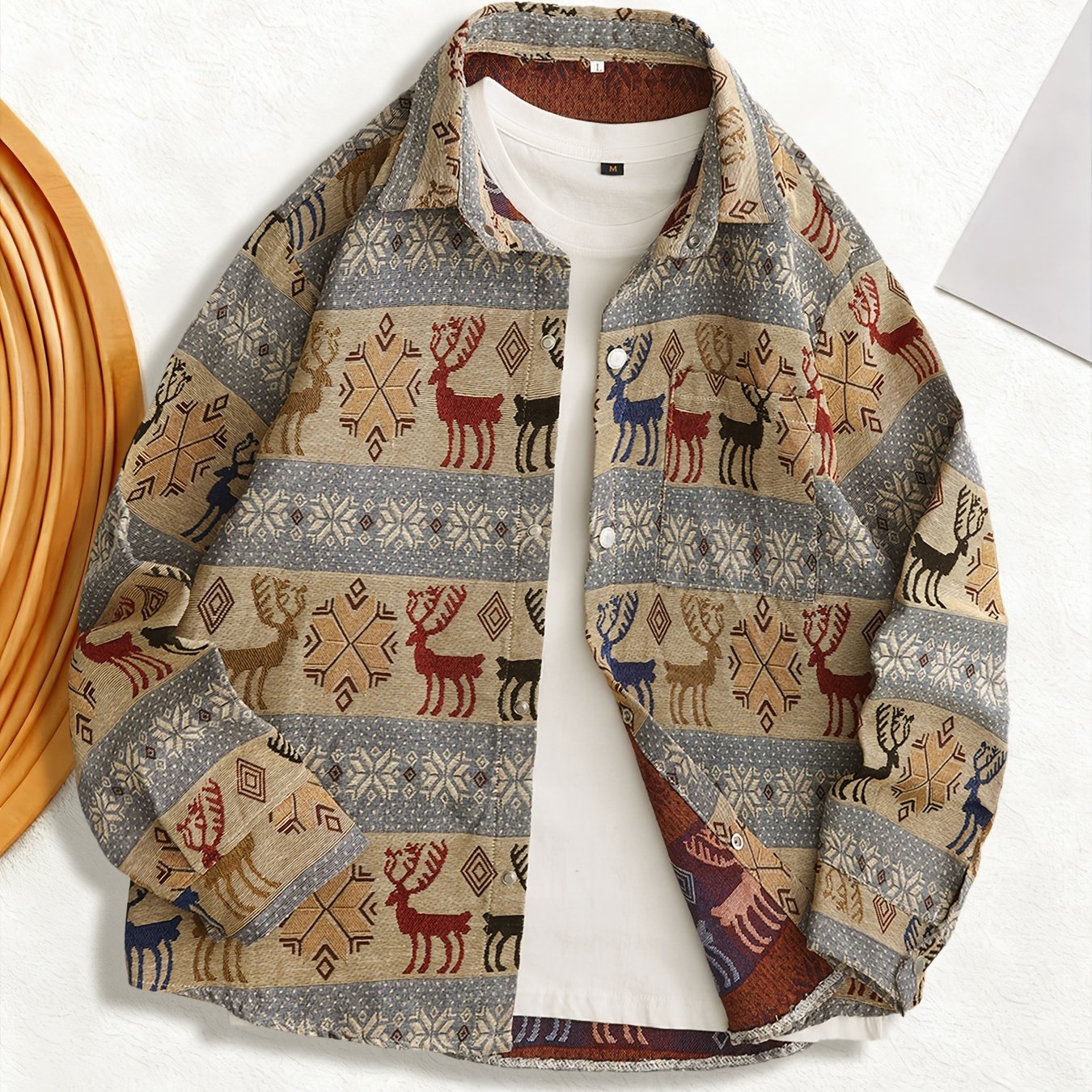 Woven Jacquard Vintage Men'S American Style Van Gogh Oil Painting Long Sleeve Shirt for Art Students