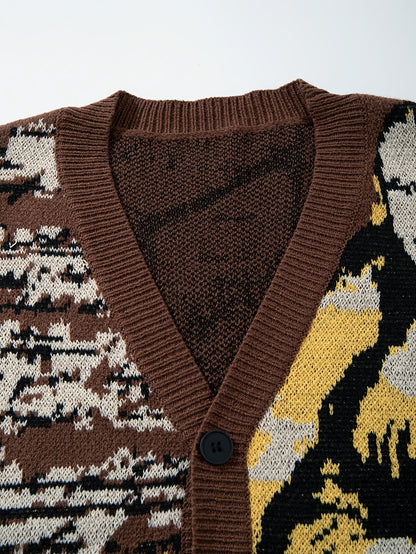 Men'S Vintage Oil Painting Mona Lisa Pattern Casual Loose Knit Cardigan | V-neck, Long Sleeve, Fall/Winter, ANDREILEE
