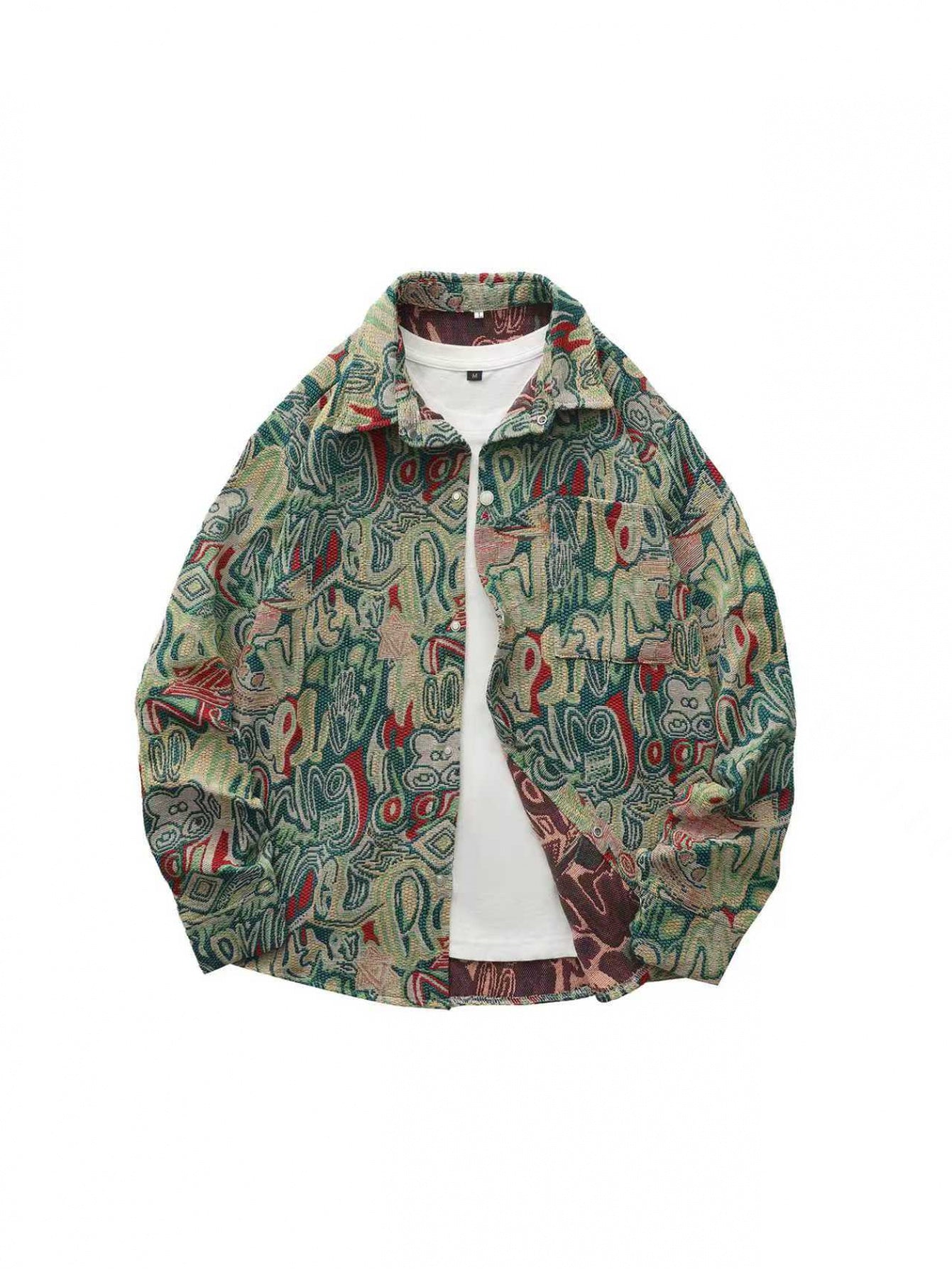 Men'S Vintage American Style Woven Bear Shirt Jacket, High-End Trendy Casual Shirt for Autumn