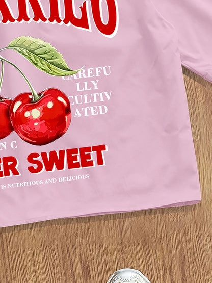 Men'S Short-Sleeve Casual Summer Shirt with Cherry Letter Design on The Back