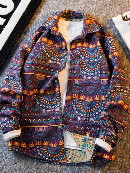 Men'S Vintage American Style Woven Bear Shirt Jacket, High-End Trendy Casual Shirt for Autumn