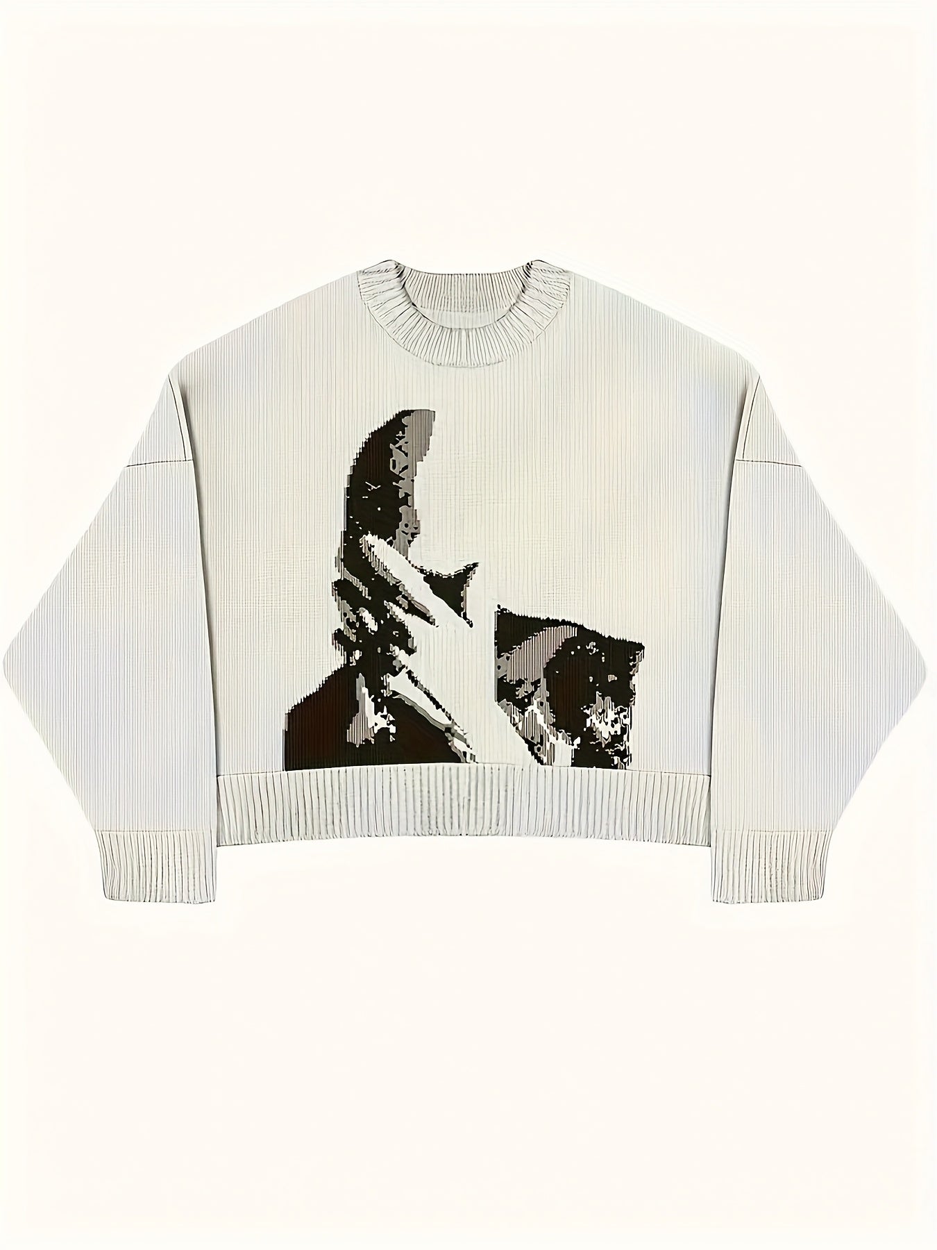 Women'S Halloween & Christmas Sweater - Black & White Face Graphic Pullover, Soft Everyday Sweater for Halloween Party Outfits, Christmas Gifts - Year-Round Casual Chic Sweater for Women, Holiday Sweater, Festive Attire, Geom
