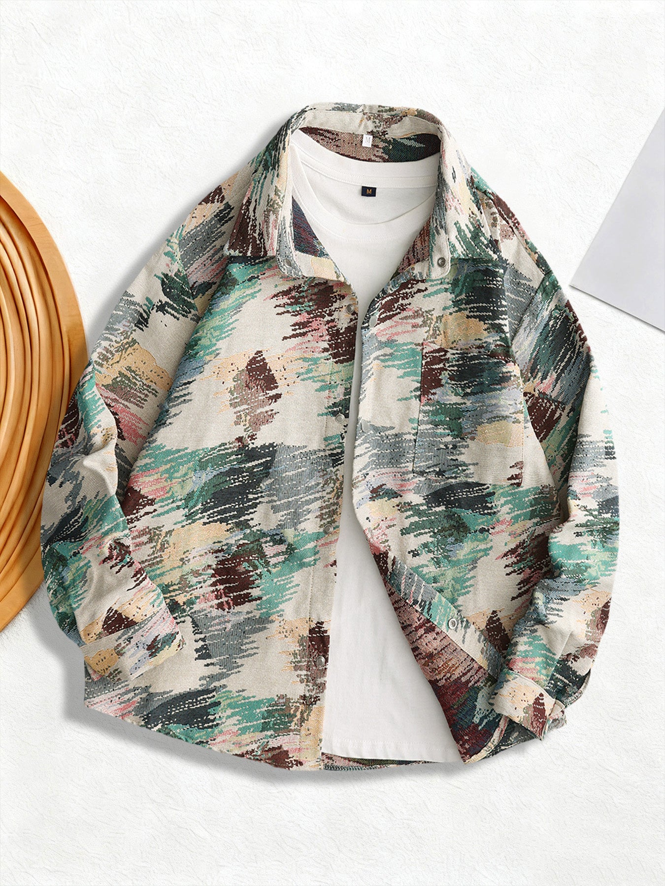 Woven Jacquard Vintage Men'S American Style Van Gogh Oil Painting Long Sleeve Shirt for Art Students