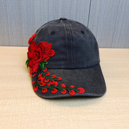 1 Vintage Embroidered Exaggerated Floral Baseball Cap, Ethnic Style Duckbill Cap, Fashionable and Versatile Sports Hat