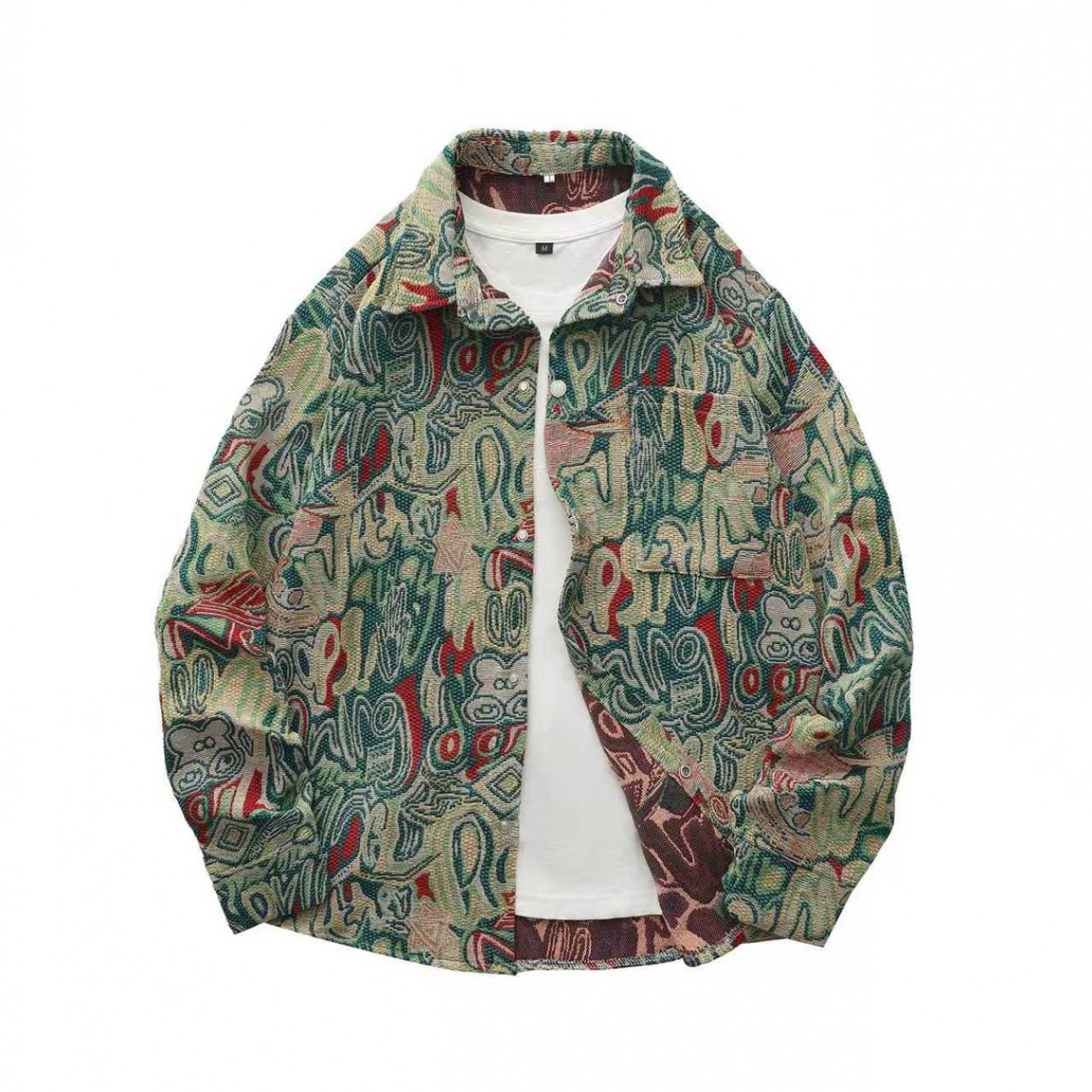 Men'S Vintage American Style Woven Bear Shirt Jacket, High-End Trendy Casual Shirt for Autumn