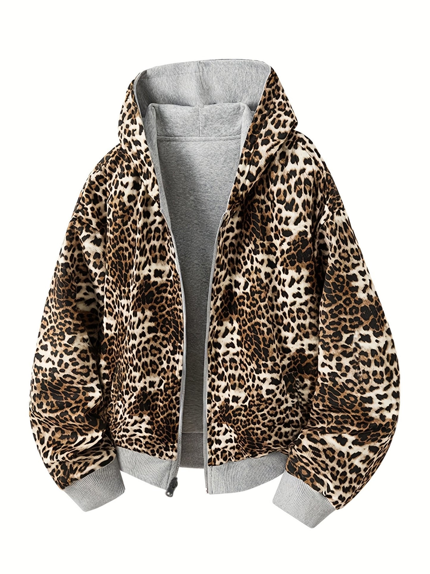 Y2K Vintage Fashion Leopard Print Hoodie, New Double-Sided Harajuku Vintage Leopard Print, Fashion Loose Zipper Hoodie for Men and Women, Street Hip-Hop Casual Sweatshirt, Unisex Streetwear Hoodie with Pockets, Loose Zipper s