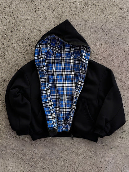 Y2K Vintage Plaid Hoodie, Carefully Selected for Wealth Attraction