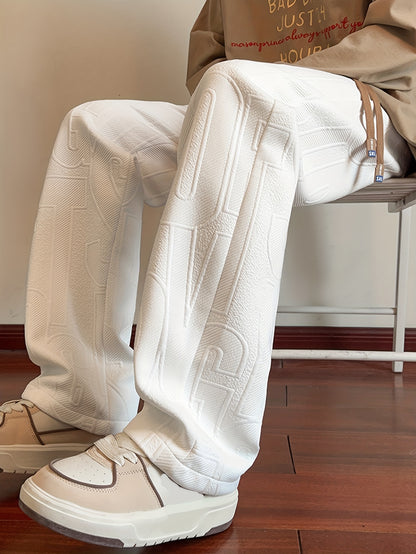 Men'S Autumn Straight-Leg Pants, All-Over Jacquard Fabric, Elastic Waistband with Drawstring, Suitable for Spring And Autumn Outdoor Casual Pants