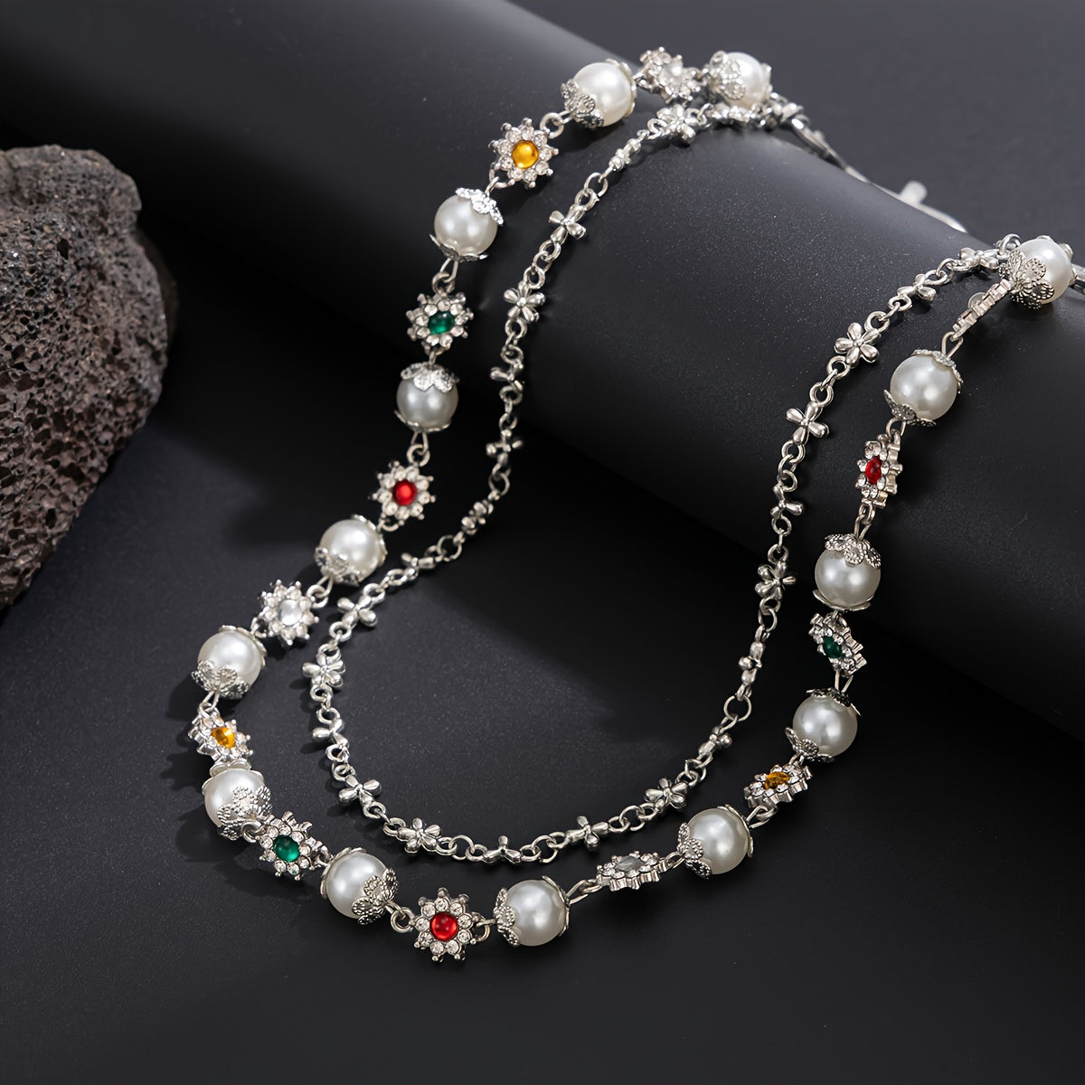 1pc Denim Chain Small Flower Chain Hip-Hop Niche Colorful Rhinestones Spliced Waist Chain Pendant Streetwear