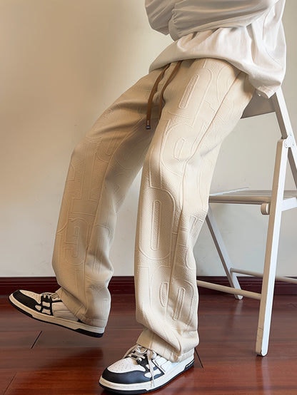 Men'S Autumn Straight-Leg Pants, All-Over Jacquard Fabric, Elastic Waistband with Drawstring, Suitable for Spring And Autumn Outdoor Casual Pants