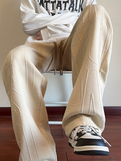 Men'S Autumn Straight-Leg Pants, All-Over Jacquard Fabric, Elastic Waistband with Drawstring, Suitable for Spring And Autumn Outdoor Casual Pants