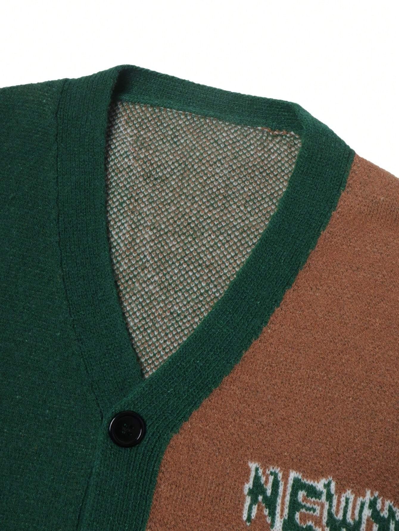 Men'S Street Fashion NEW YORK Cartoon Character Pattern Cardigan Neutral Casual Loose Long Sleeve V-Neck Button Long Sleeve Outerwear for Spring, Autumn And Winter
