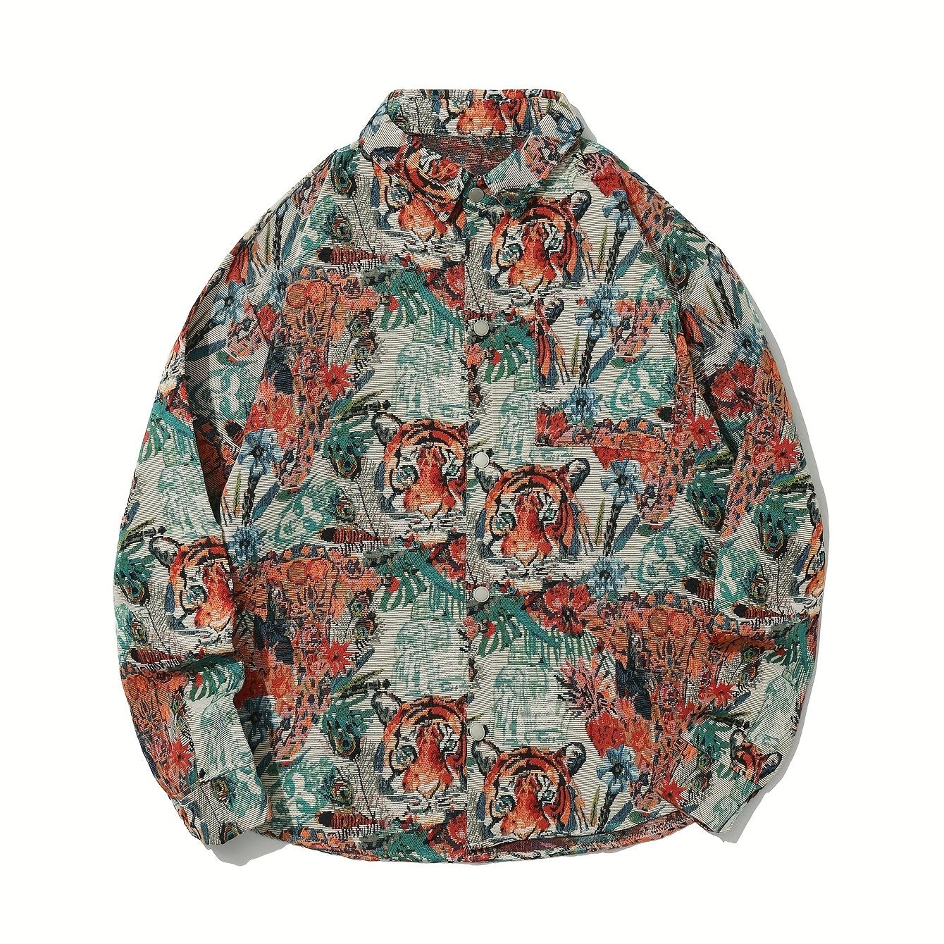 Men'S Vintage American Style Woven Bear Shirt Jacket, High-End Trendy Casual Shirt for Autumn