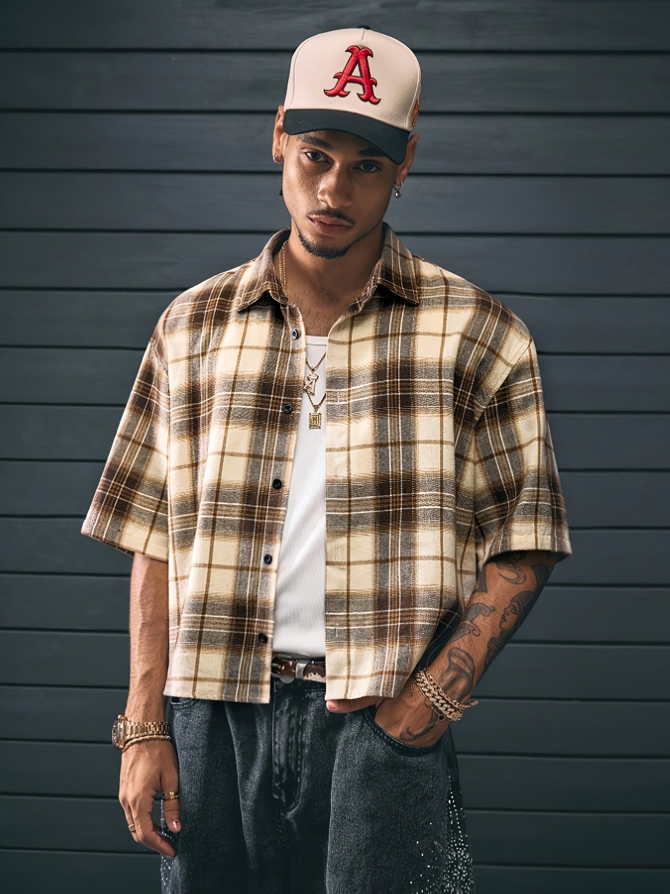 Men's Multi-Size Loose Fit Lapel Short Sleeve Printed Patchwork Casual Shirt