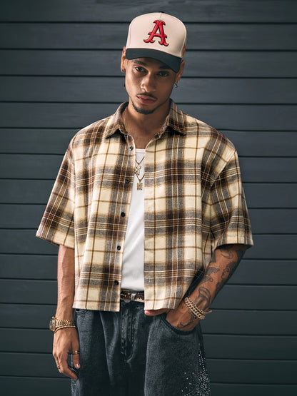 Men's Multi-Size Loose Fit Lapel Short Sleeve Printed Patchwork Casual Shirt