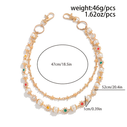1pc Denim Chain Small Flower Chain Hip-Hop Niche Colorful Rhinestones Spliced Waist Chain Pendant Streetwear