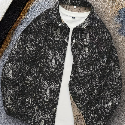 Men'S Vintage American Style Woven Bear Shirt Jacket, High-End Trendy Casual Shirt for Autumn