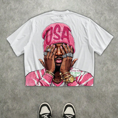 Men'S Casual Short Sleeve T-Shirt White, Men'S 3D Digital Print T-Shirt, Streetwear Style Hip Hop T-Shirt Rapper Graphic Tees, Men'S Short Sleeve T-Shirt, Casual Men'S T-Shirt Crew Neck Short Sleeve