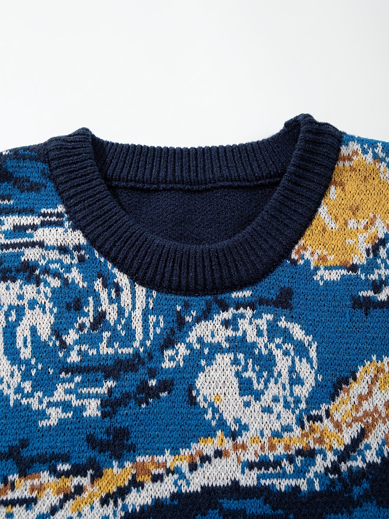 New Autumn And Winter Men'S Casual Loose-Fitting Sweater Featuring a Easy Van Gogh-Inspired Sunflower And Starry Sky Oil Painting Design with a Vintage Knit Long Sleeve And Round Neck