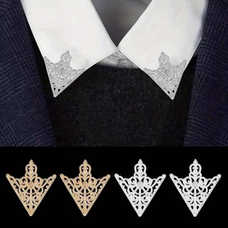 2pcs Retro Hollow Pattern Triangle Clips, Exquisite Fashion Accessories for Men's and Women's Suits & Shirts