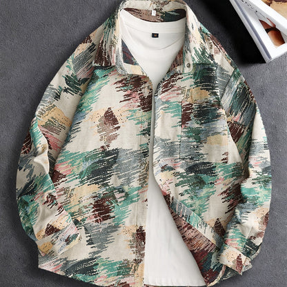 Men'S Vintage American Style Woven Bear Shirt Jacket, High-End Trendy Casual Shirt for Autumn