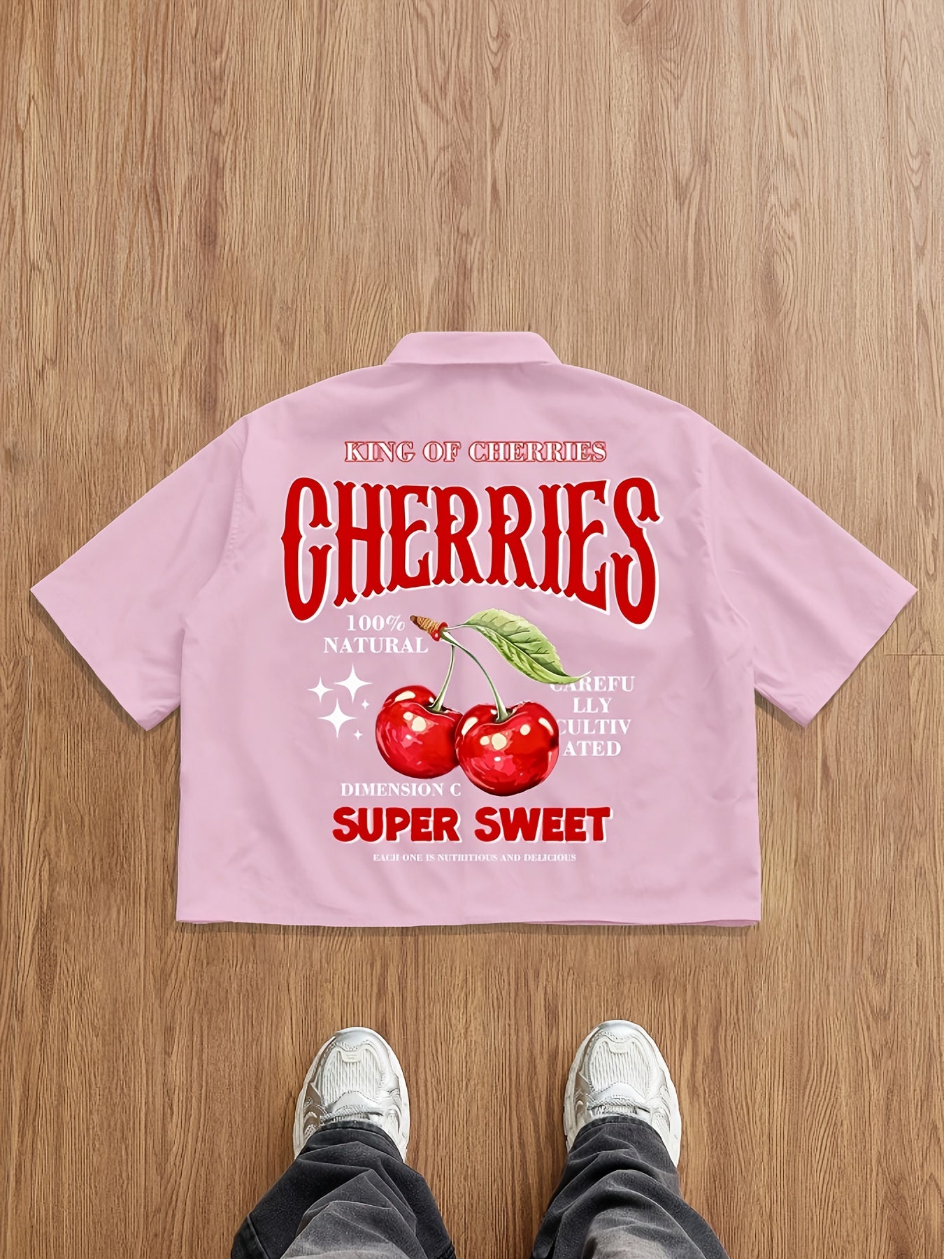 Men'S Short-Sleeve Casual Summer Shirt with Cherry Letter Design on The Back