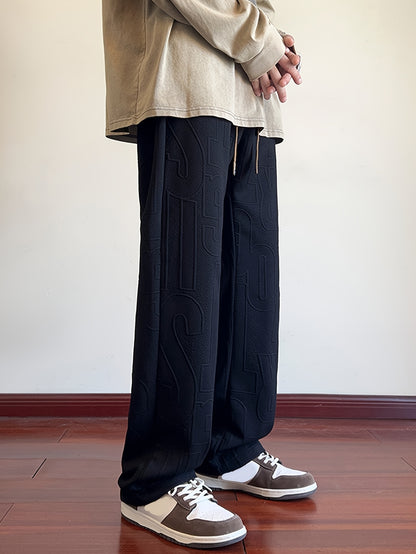 Men'S Autumn Straight-Leg Pants, All-Over Jacquard Fabric, Elastic Waistband with Drawstring, Suitable for Spring And Autumn Outdoor Casual Pants
