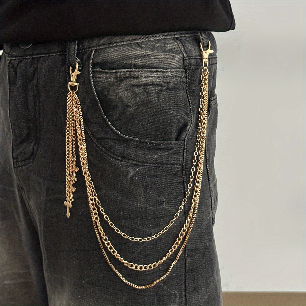 A Casual And Minimalist Style Cross Three-Layer Chain Pendant Pants Chain, Featuring a Trendy Retro Design Suitable for Everyday Parties, Making It a Versatile Gift for Men