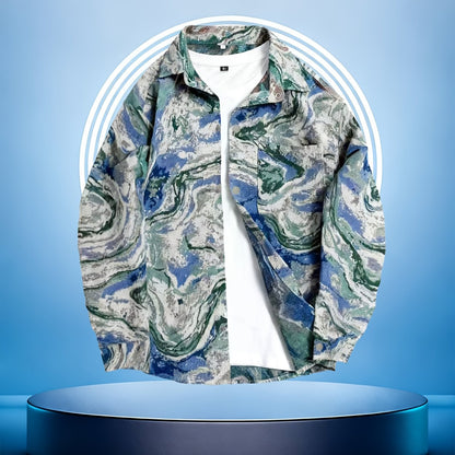 Men'S Vintage American Style Woven Bear Shirt Jacket, High-End Trendy Casual Shirt for Autumn