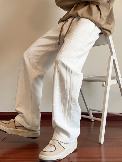 Men'S Autumn Straight-Leg Pants, All-Over Jacquard Fabric, Elastic Waistband with Drawstring, Suitable for Spring And Autumn Outdoor Casual Pants