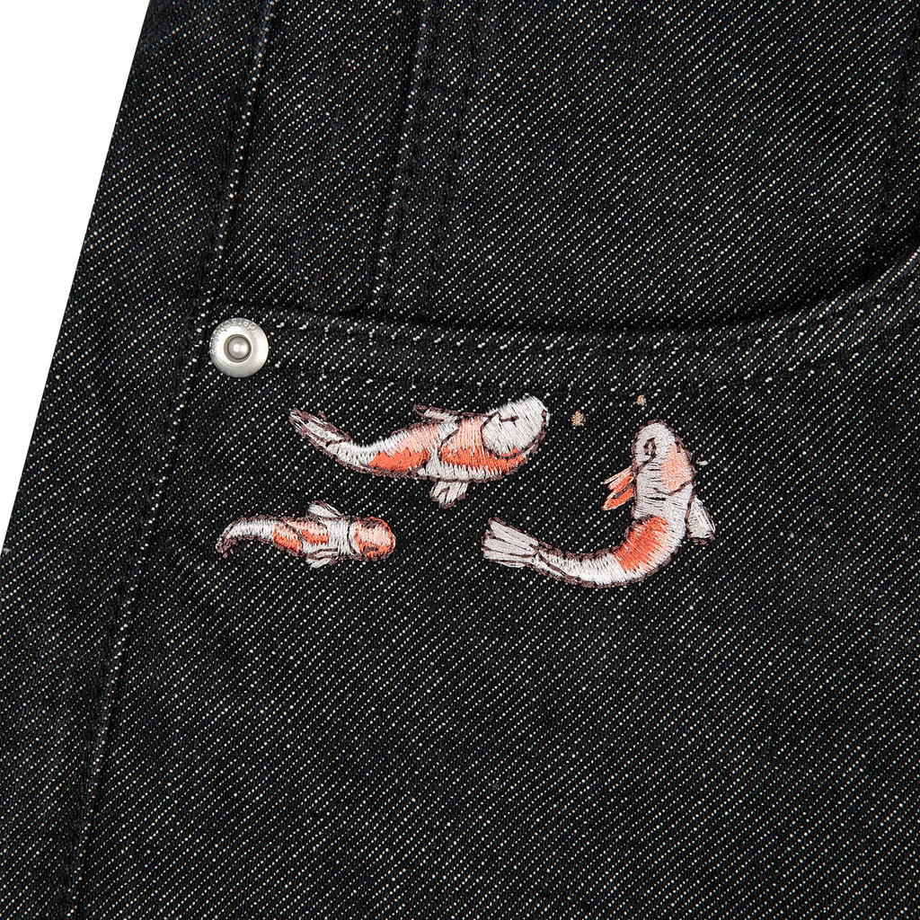 "Koi Fish V2" Jorts Raw Black