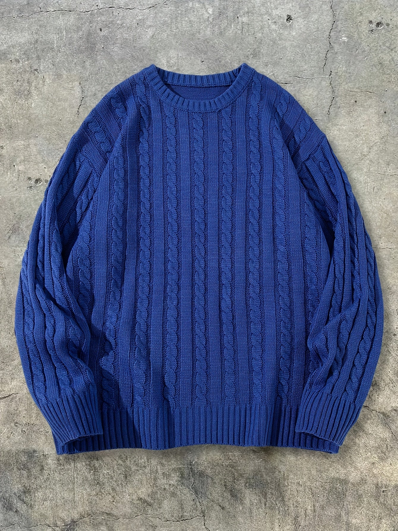 Autumn/Winter Unisex Street Style Drawstring Cable Knit Twisted Pattern Couple's Knit Sweater, Casual Loose Fit Crew Neck Fashion Drop Shoulder Long Sleeve Pullover Top