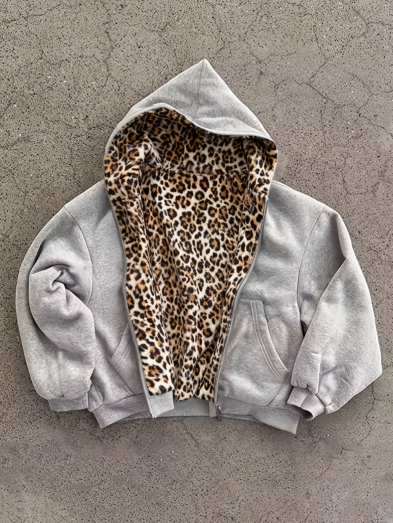 Y2K Vintage Fashion Leopard Print Hoodie, New Double-Sided Harajuku Vintage Leopard Print, Fashion Loose Zipper Hoodie for Men and Women, Street Hip-Hop Casual Sweatshirt, Unisex Streetwear Hoodie with Pockets, Loose Zipper s