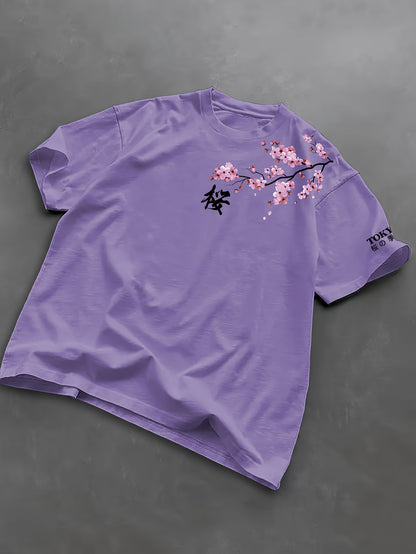 Cherry Blossoms, Japanese Elements, Men'S Fashion Print Street Casual Short-Sleeve T-Shirt, Comfortable Round-Neck Top for Spring And Summer