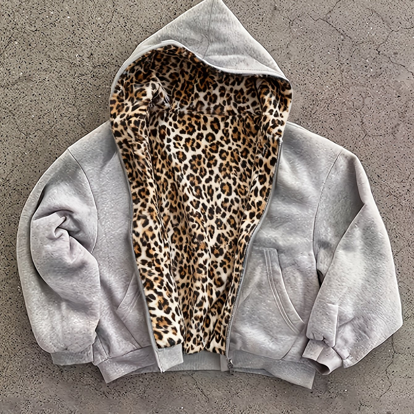 Y2K Vintage Fashion Leopard Print Hoodie, New Double-Sided Harajuku Vintage Leopard Print, Fashion Loose Zipper Hoodie for Men and Women, Street Hip-Hop Casual Sweatshirt, Unisex Streetwear Hoodie with Pockets, Loose Zipper s