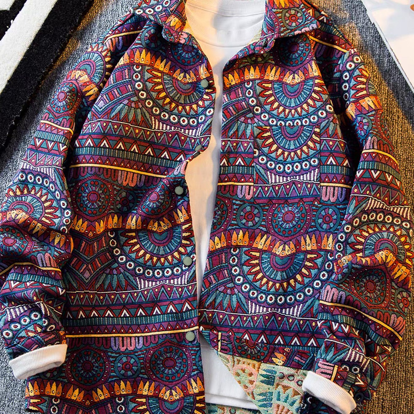 Men'S Vintage American Style Woven Bear Shirt Jacket, High-End Trendy Casual Shirt for Autumn