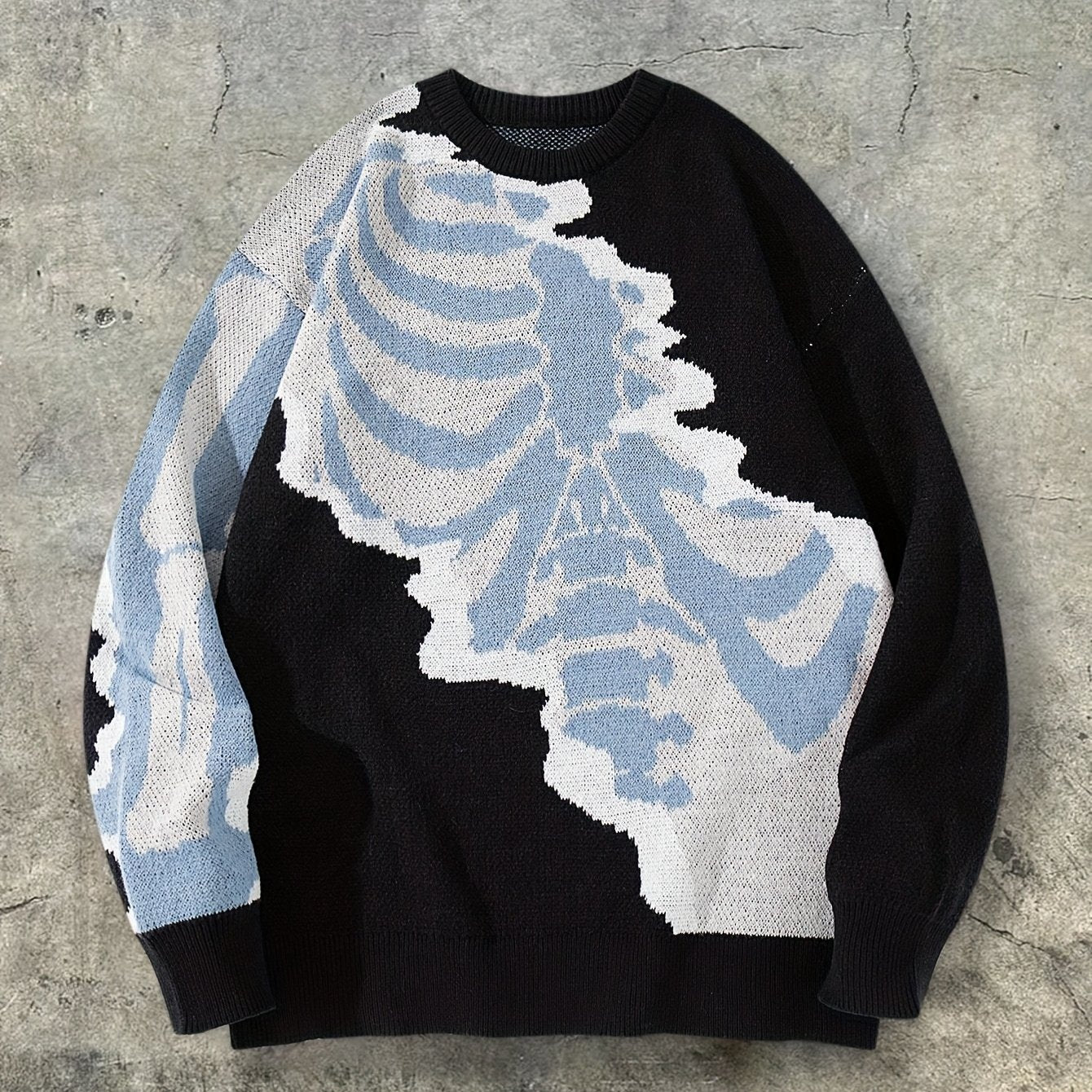 New Spring, Autumn, and Winter Style Unisex Casual Commuter American Trendy Fun Cartoon Skull Pattern Jacquard Knit Sleeveless Crew Neck Pullover Sweater Top Fabricknitted Clothing