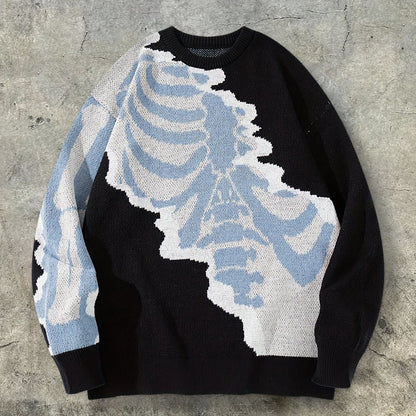 New Spring, Autumn, and Winter Style Unisex Casual Commuter American Trendy Fun Cartoon Skull Pattern Jacquard Knit Sleeveless Crew Neck Pullover Sweater Top Fabricknitted Clothing