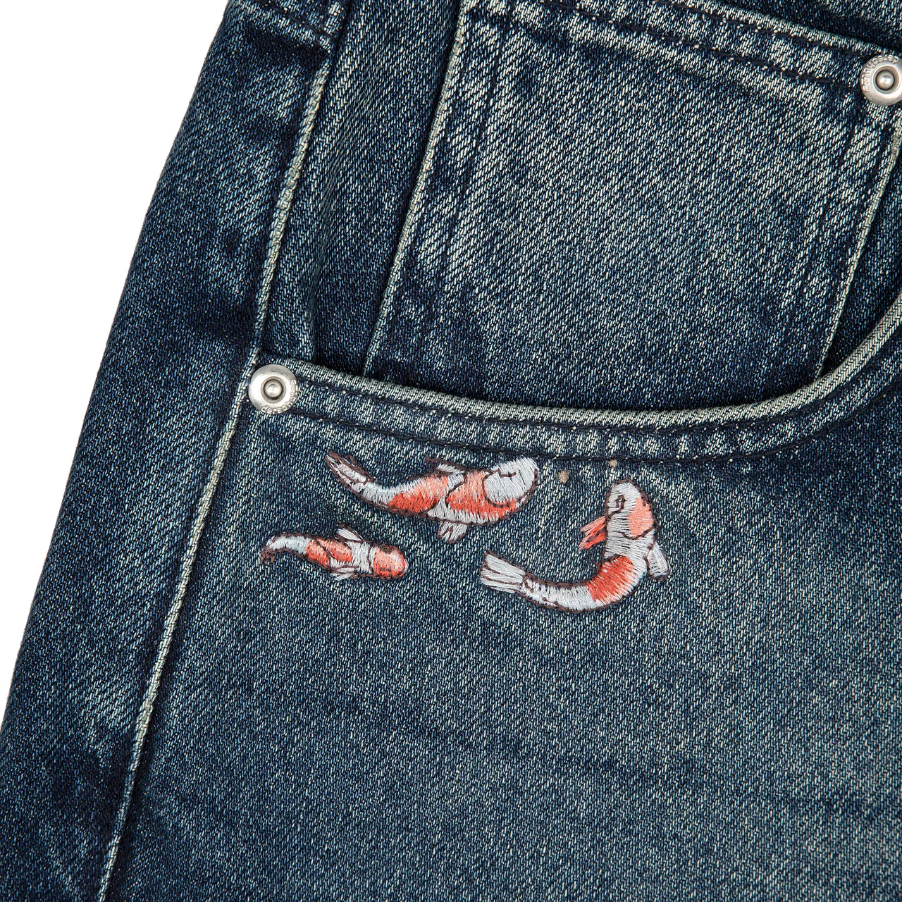 "Koi Fish v2" Jorts Washed Indigo