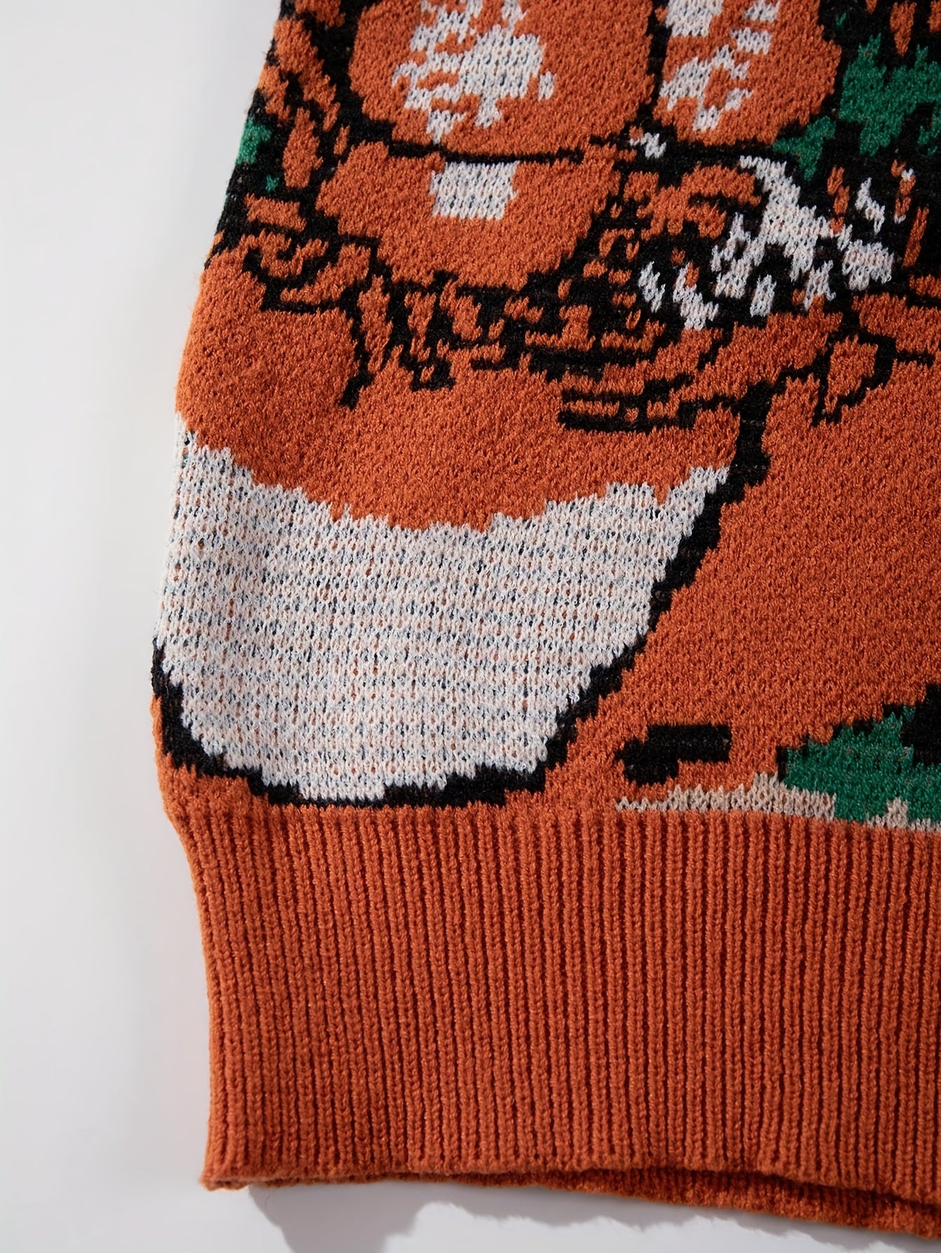 Men'S & Women'S Casual Loose-Fit Long Sleeve Pullover Sweater - Vibrant Orange, Green, & Geometric Pattern, Round Neck, Ribbed Cuffs, Perfect for Spring/Fall, Versatile for Casual Attire, Spring Fall Apparel | Vibrant Pattern
