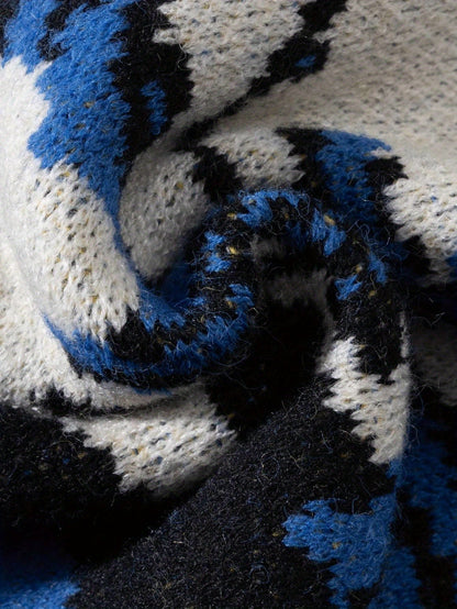 Men's and Women's Spring, Autumn, Winter Fashionable Van Gogh Starry Night Oil Painting Pattern Jacquard Asymmetrical Sleeve Long Sleeve Sweater, Unisex Crew Neck Casual Versatile Loose Drop Shoulder Pullover Fabric Top